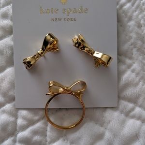 Kate Spade bow earrings with matching ring